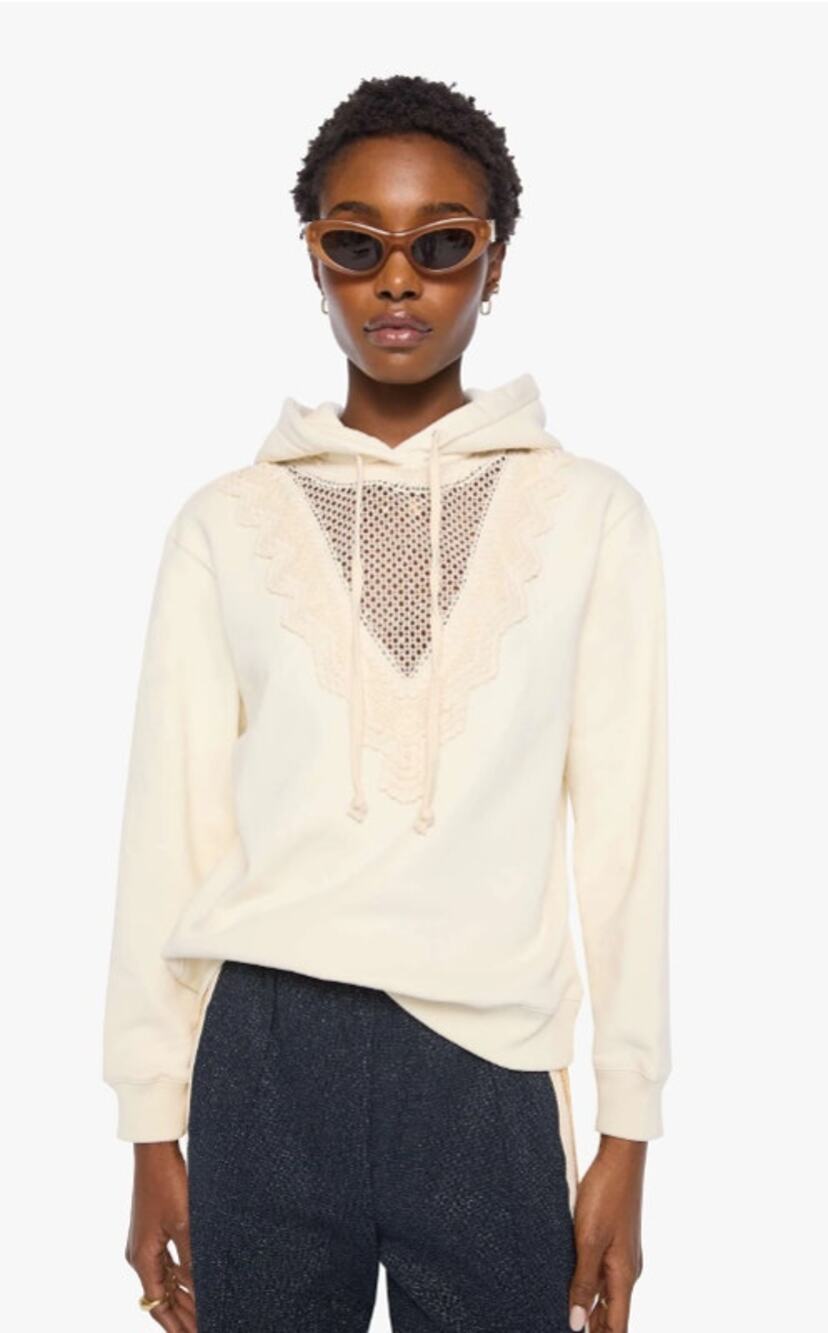 NWT Mother Antique White The Accent Square Drawstrinh Hoodie Womens XS Neutral